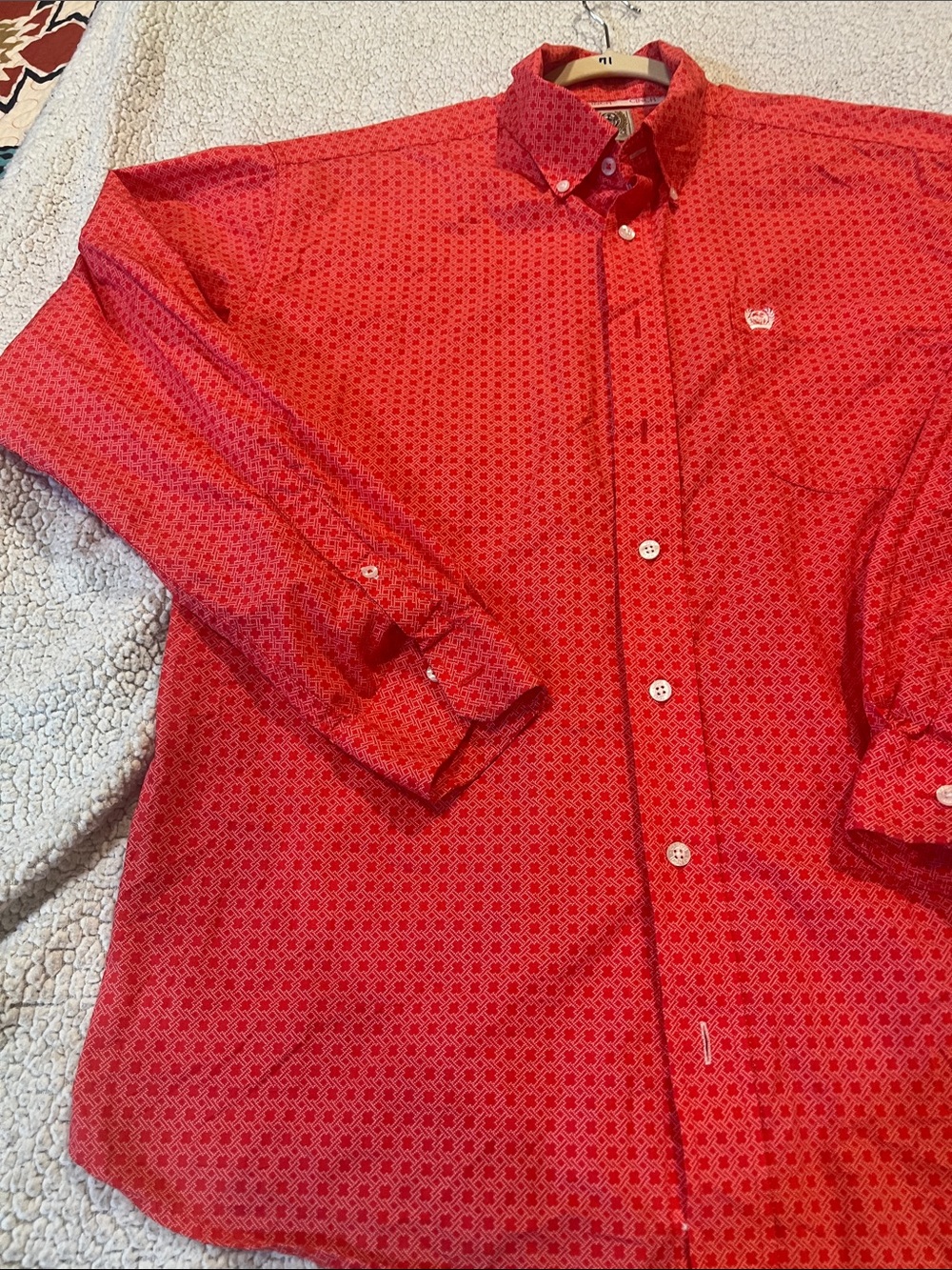 Cinch Red Patterned Button-Down Shirt - Picture 3 of 10